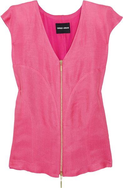 Giorgio Armani Ribbed Linen and Silkblend Top in Pink - Lyst