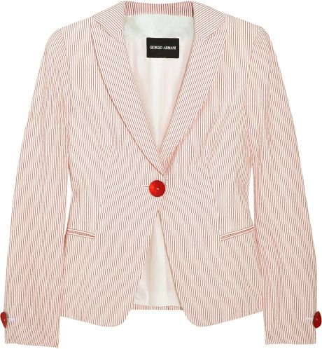 Giorgio Armani Striped Seersucker Jacket in Pink (red) - Lyst