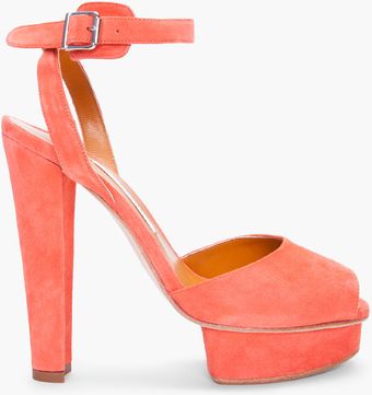 Carven Coral Suede Heels - Lyst