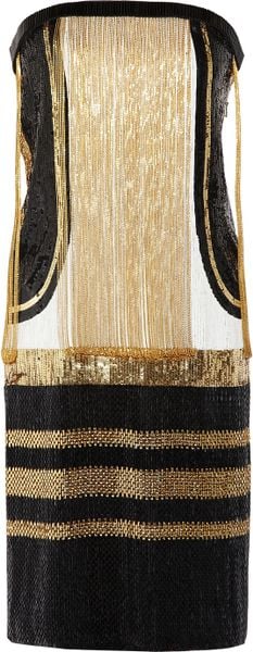 Gucci Chain Embellished Sequined Silk Dress in Black - Lyst