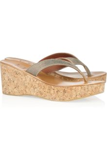 K Jacques St Tropez Diorite Leather and Cork Wedge Sandals - Lyst