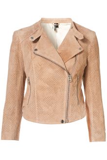 Topshop Perforated Suede Biker Jacket - Lyst