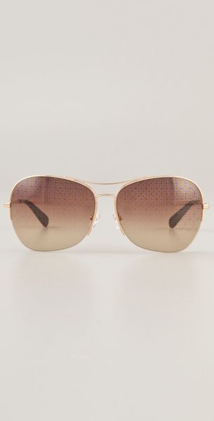 Tory Burch Square Aviator Sunglasses in Gold - Lyst