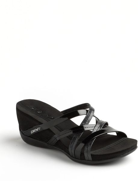 Dkny Dknyc Heloisee Wedge Sandals in Black (black patent) | Lyst