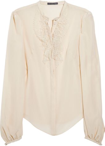 Alexander McQueen Lace and Silkblend Crepe Blouse - Lyst