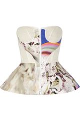 Vera Wang Eyelet Stretchsilk and Printed Crepe Peplum Top