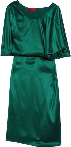 Lanvin Asymmetric Silksatin Dress in Green - Lyst