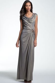 Tadashi Shoji Metallic Cowl Neck Ruched Gown - Lyst
