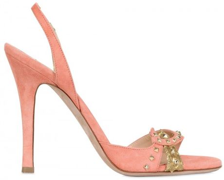 Valentino 100mm Rock Stud Suede Sandals in Pink - Lyst