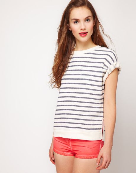 Asos Collection Asos Top in Loop Back Marl in Blue (navy) - Lyst
