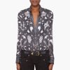 Balmain Deep Vneck Silk Blouse in Gray (charcoal) - Lyst