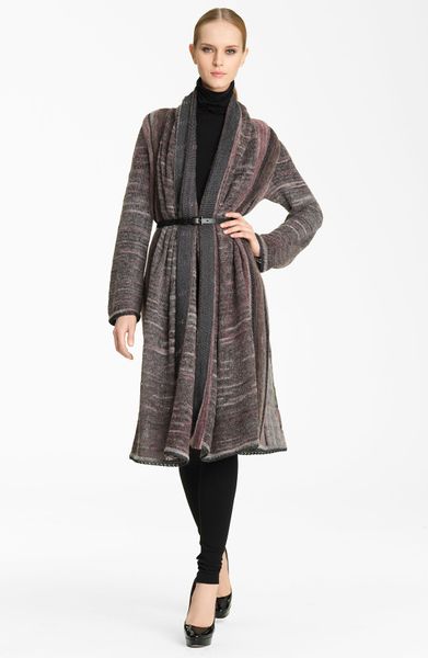 Missoni Long Belted Cardigan in Gray (purple grey) - Lyst