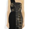 Versace Leathertrimmed Studded Plissé and Scubajersey Dress in Black - Lyst
