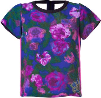 Sandro Blue Multicolor Rose Top - Lyst