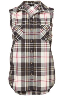 Topshop Sleeveless Check Shirt - Lyst