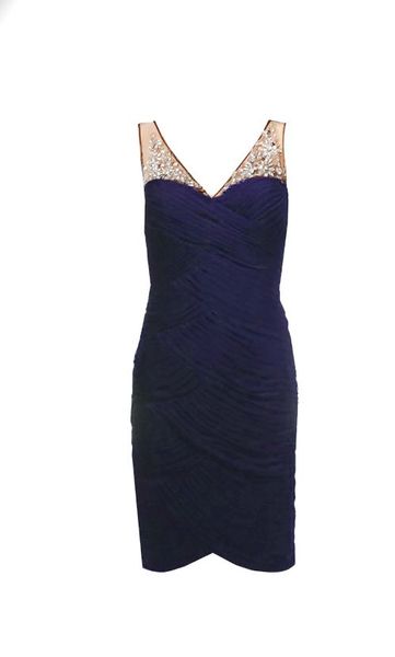 Adrianna Papell Stretch Tulle Necklace Cocktail Dress in Blue (ink) - Lyst
