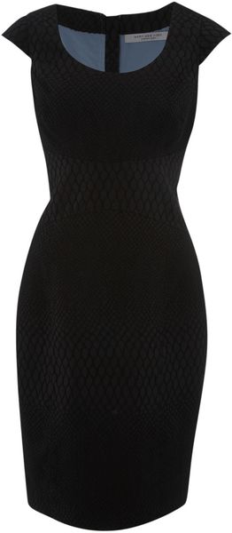  Cap Sleeve Panelled Jacquard Dress 