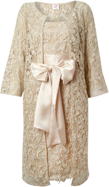 Anoushka G Emma Lace Cut Out Jacket and Dress in Gold - Lyst