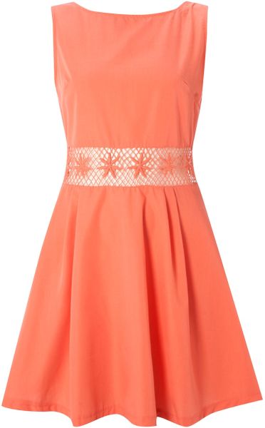 Ax Paris Ax Paris Crochet Detail Skater Dress in Pink (coral) - Lyst