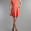 Ax Paris Ax Paris Crochet Detail Skater Dress in Pink (coral) - Lyst