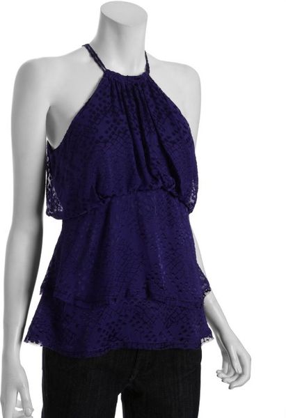 Bcbgmaxazria  Jacquard Silk Blend Tie Neck Blouse in Blue - Lyst