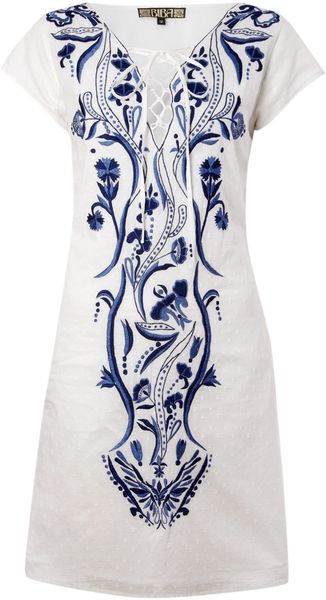  Lace Up Embroidered Tunic Dress 
