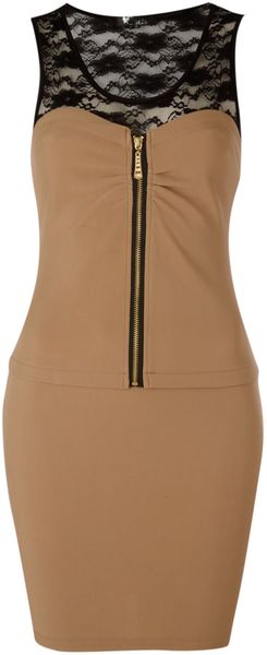 Cutie Cutie Lace Detail Dress in Brown - Lyst