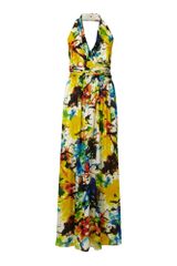 Ellen Tracy Halter Neck Tropical Print Maxi Dress