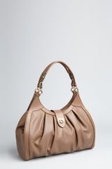 Ferragamo Tobacco Leather Pin Tucked Shoulder Bag