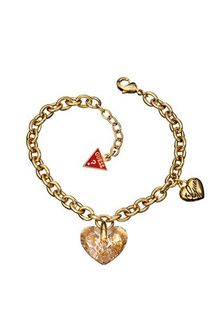 Guess Gold Plated Crystal Heart Bracelet - Lyst