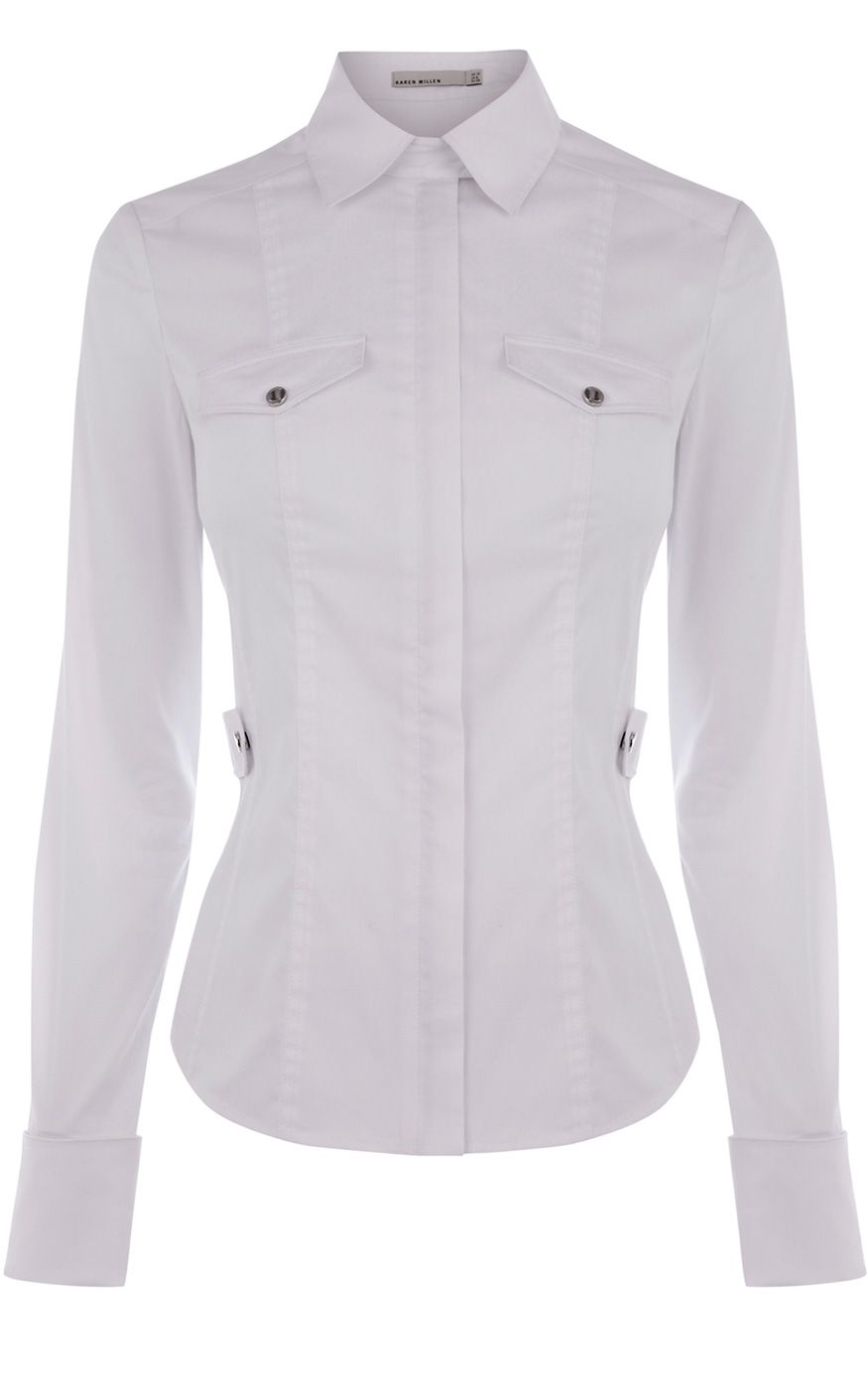 Karen Millen Clean Cotton Shirt in White | Lyst