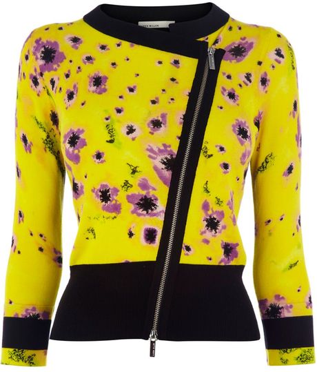 Karen Millen Yellow Floral Biker Knit in Yellow - Lyst