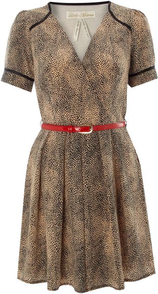 Little Mistress Belted Leopard Print Dress in Beige (leopard) - Lyst
