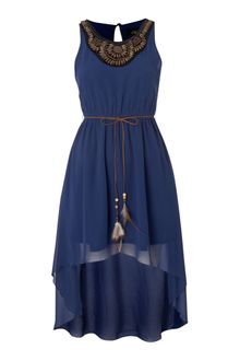 Madam Rage Madam Rage Bead Neck Dipped Hem Dress - Lyst