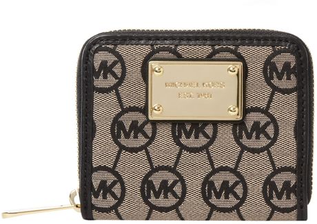 Michael By Michael Kors Monogram Zip Around Purse in Black - Lyst