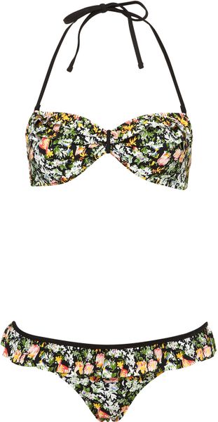 Topshop Black Petal Bandeau Bikini in Multicolor (black) - Lyst