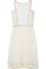 Versace Studded Leathertrimmed Plissé and Scubajersey Dress
