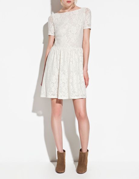 Zara Lace Dress in Beige (ecru) | Lyst