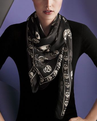 Alexander McQueen Chiffon Skull Scarf - Lyst