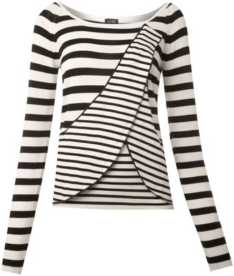 Armani Jeans Stripe and Frilled Long Sleeve Top - Lyst