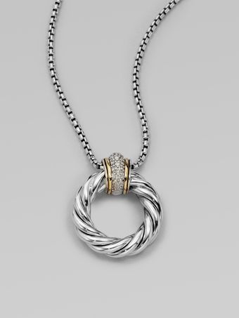  Pavé Diamond Accented 18k Gold Sterling Silver Loop Pendant Necklace 