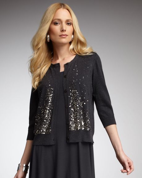 Eileen Fisher Sequined Cardigan in Gray (graphite) - Lyst