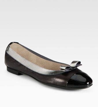  Patent Leather and Metallic Leathertrim Bow Ballet Flats 