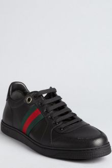 Gucci Black Leather Web Striped Sneakers - Lyst
