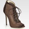 Jimmy Choo Tegan Laceup Suede and Glittercoated Mesh Peep Toe Ankle Boots in Brown - Lyst