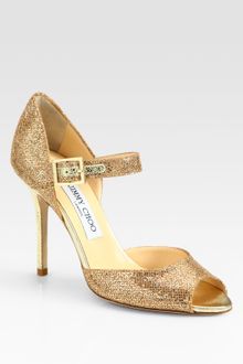 Jimmy Choo Pebbled Metallic Leather Mary Jane Pumps - Lyst