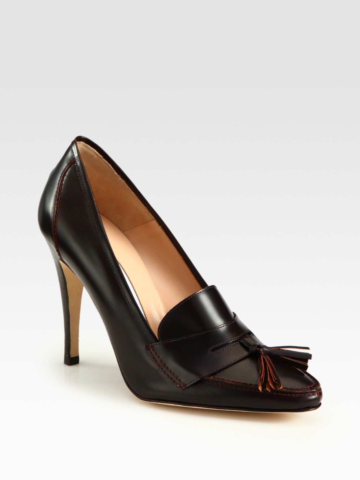 Manolo Blahnik Leather Loafer Pumps in Brown | Lyst