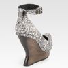 Mcq By Alexander Mcqueen Studded Snakeprint Leather Wedge Pumps in Gray (natural) - Lyst
