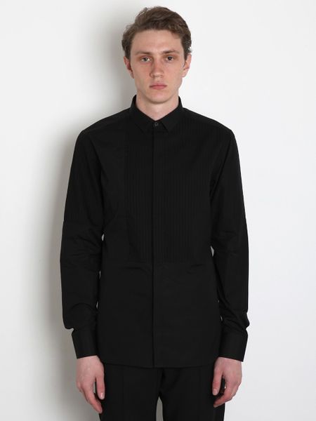Neil Barrett Slim Fit Pleat Shirt in Black for Men - Lyst