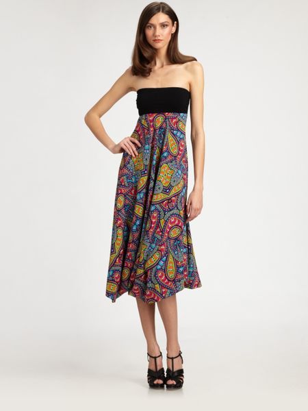Nicole Miller Strapless Stretch Silk Dress in Multicolor (multi) - Lyst